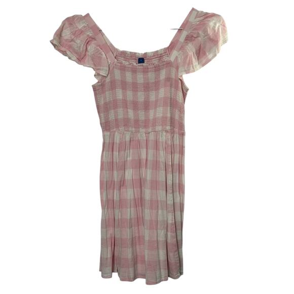 Old Navy Pink & White Plaid Flutter Sleeve Smocked Dress Sz Small - Picture 1 of 8